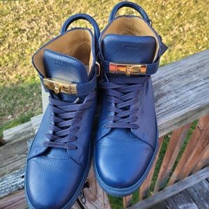 Buscemi men’s sneaker. Dark Blue Leather with Gold clapse Size 15